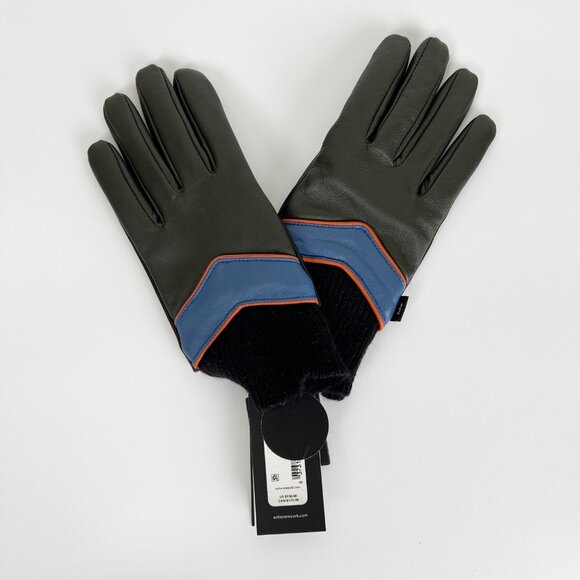 New Anthropologie Sheep Leather & Wool Knit Graphic Winter Gloves Colorblocked - Picture 1 of 6